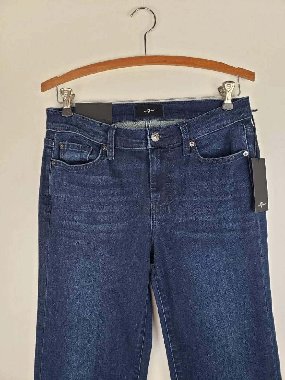 7 For All Mankind Dojo Blue Black Santiago Jeans NWT Dark Wash 7FAM Womens 29